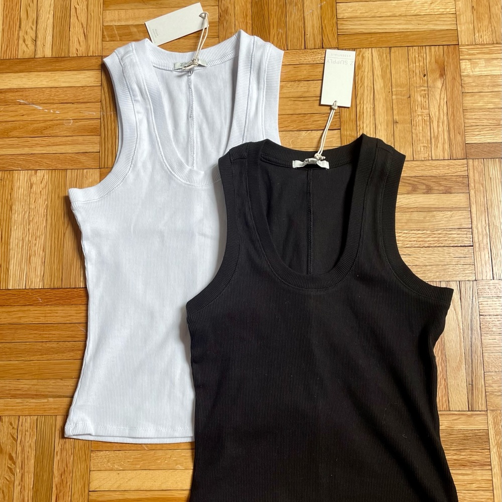 NWT Z Supply 2-Pack White & Black Sirena Rib Tanks sz XS